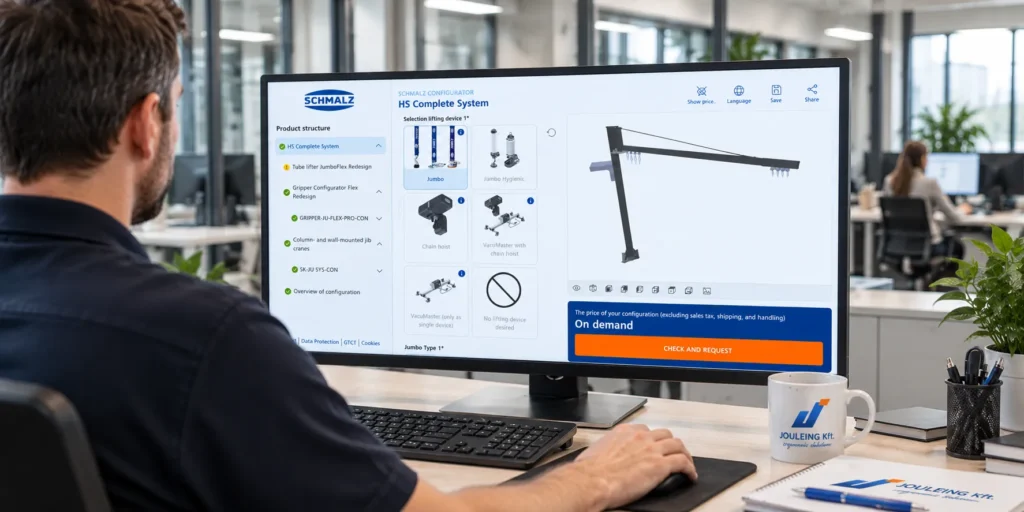 Mérnök vákuumos emelőrendszert tervez a Schmalz online konfigurátorában