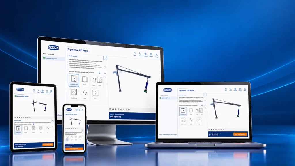 Schmalz online konfigurátor asztali gépen, laptopon, tableten és telefonon